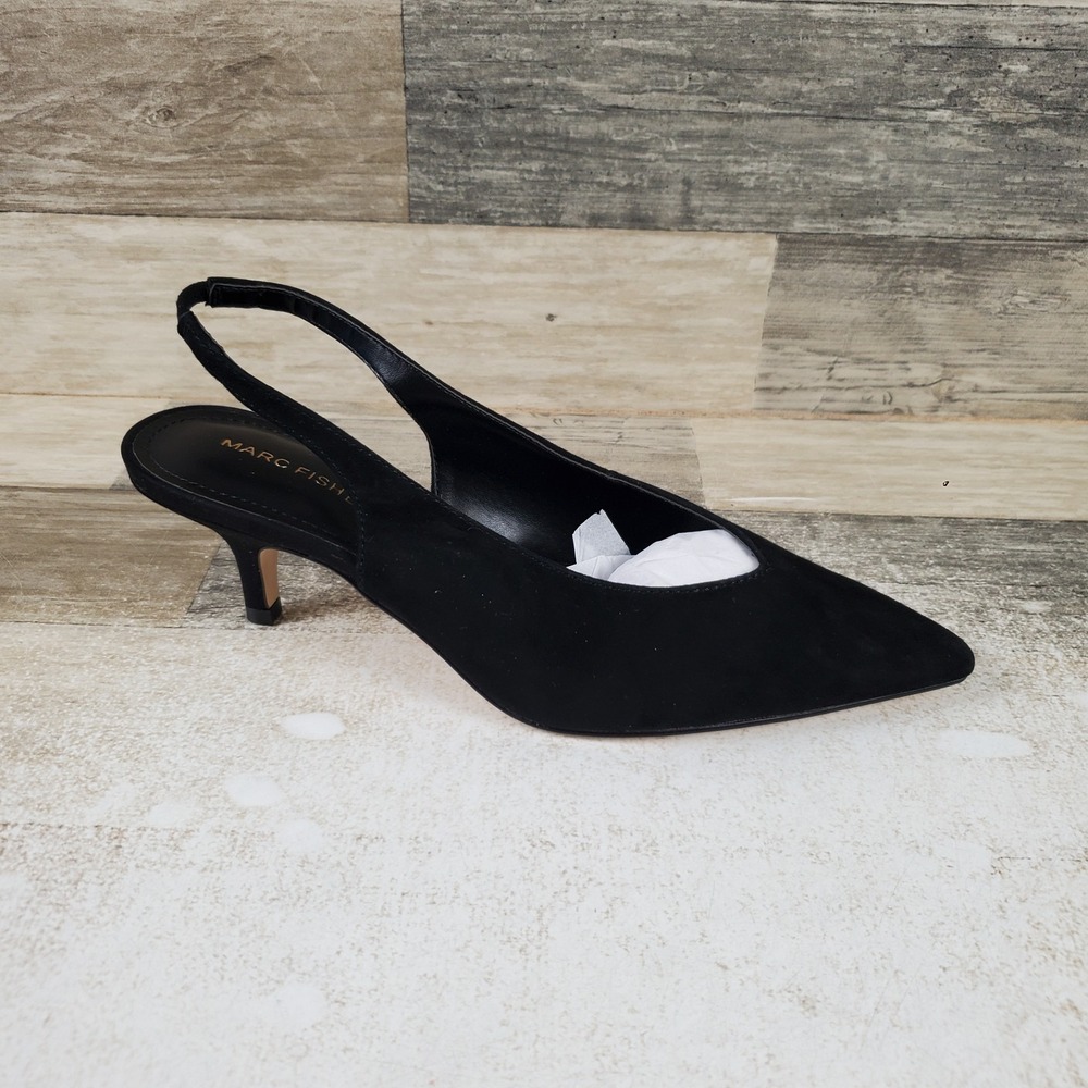 Marc Fisher Labela Womens Pumps Sz 7.5 M Black Suede Slingback Pointed-Toe
